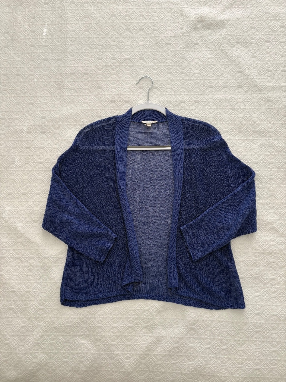 Eileen Fisher Royal Blue Open Front Cardigan Linen Blend Mesh Size PL